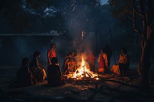 露营篝火取暖火堆摄影图