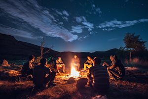 露营篝火过夜取暖摄影图
