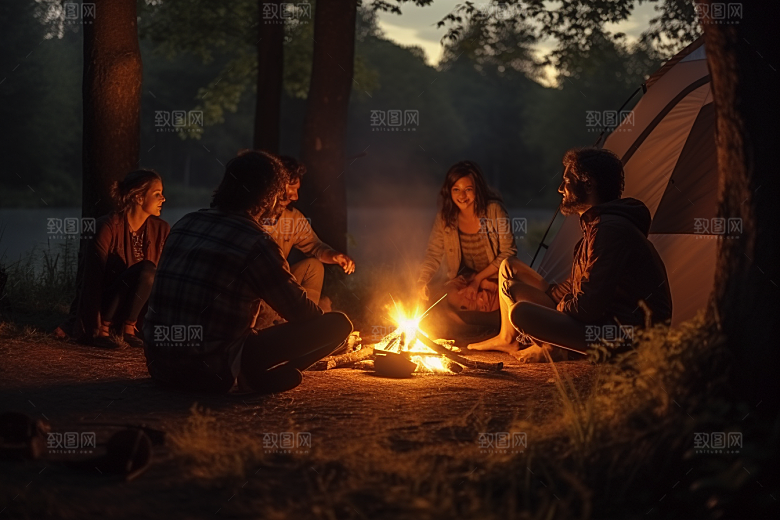 露营篝火野外高清摄影图