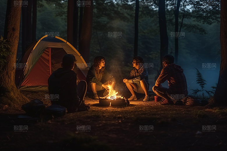 露营篝火户外过夜摄影图
