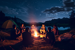 露营篝火聚会取暖摄影图
