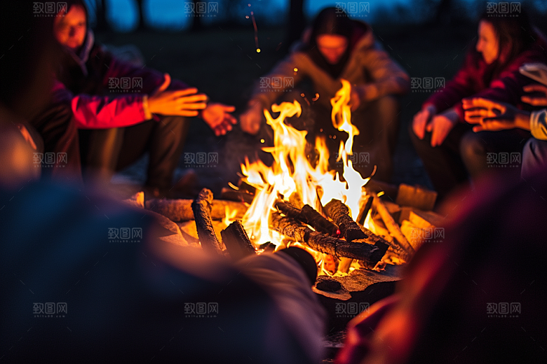 露营篝火野营山林摄影图
