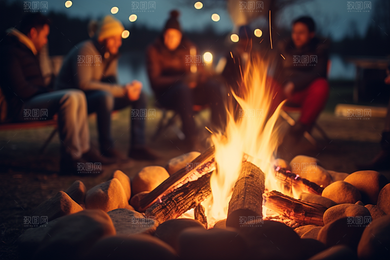 露营篝火过夜徒步摄影图