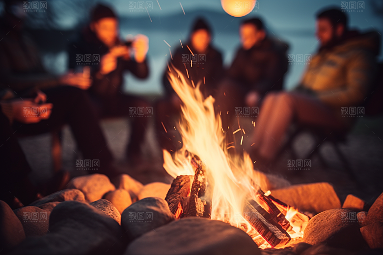 露营篝火火堆过夜摄影图