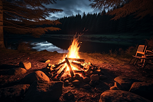 露营篝火过夜户外摄影图