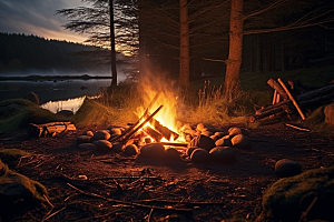 露营篝火高清户外摄影图