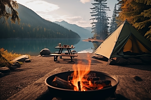 露营篝火过夜取暖摄影图