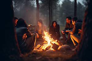 露营篝火取暖高清摄影图