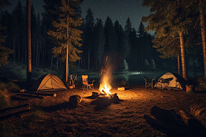 露营篝火野营过夜摄影图