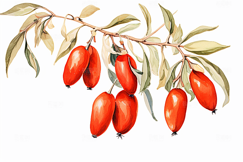 枸杞药方中药材插画