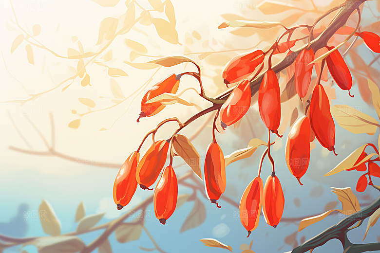 枸杞养生手绘插画