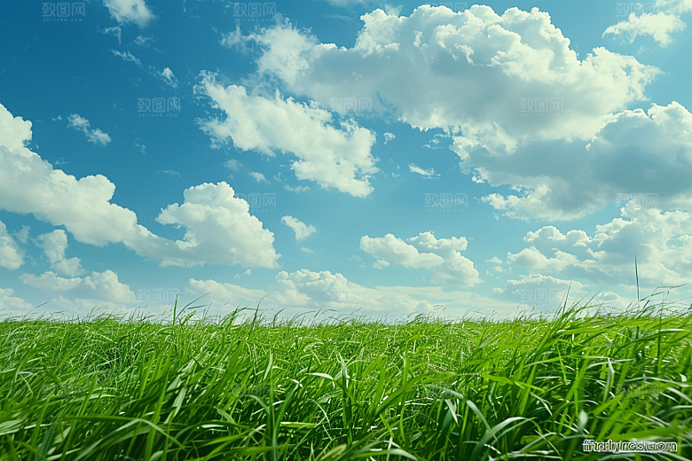 狗尾巴草绿草蓝天白玉摄影图