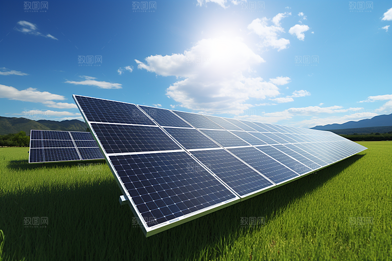 光伏太阳能板清洁能源太阳能发电摄影图