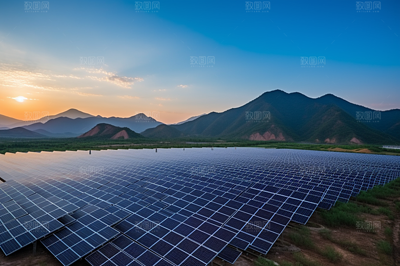 光伏太阳能板发电站太阳能发电摄影图
