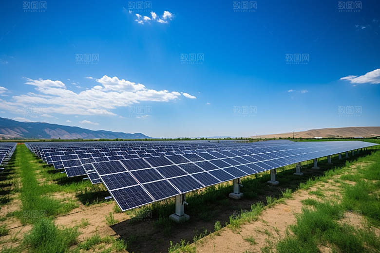 光伏太阳能板发电站高清摄影图