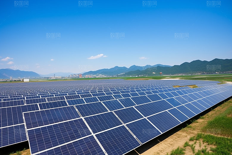 光伏太阳能板高清太阳能发电摄影图