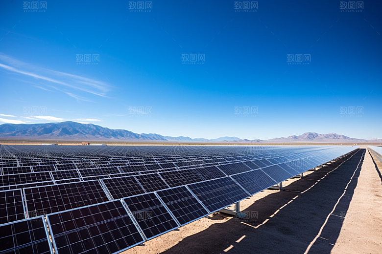 光伏太阳能板发电站清洁能源摄影图