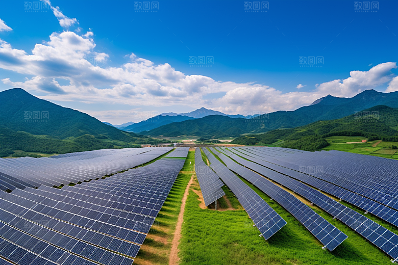 光伏太阳能板发电站高清摄影图