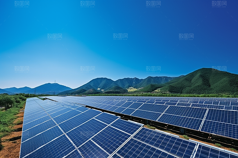 光伏太阳能板绿色太阳能发电摄影图