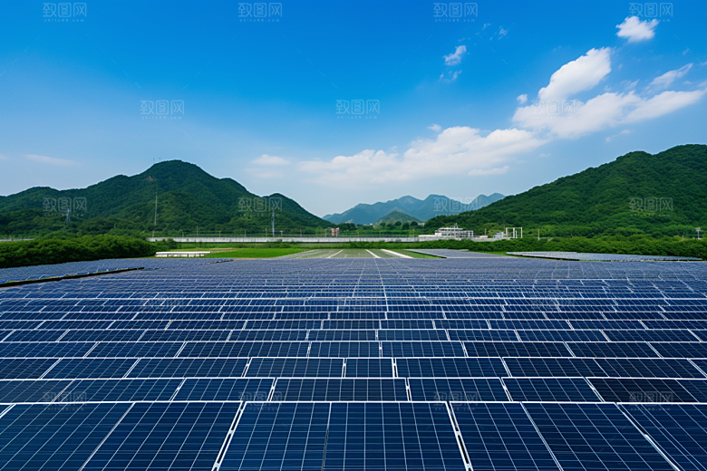 光伏太阳能板绿色太阳能发电摄影图