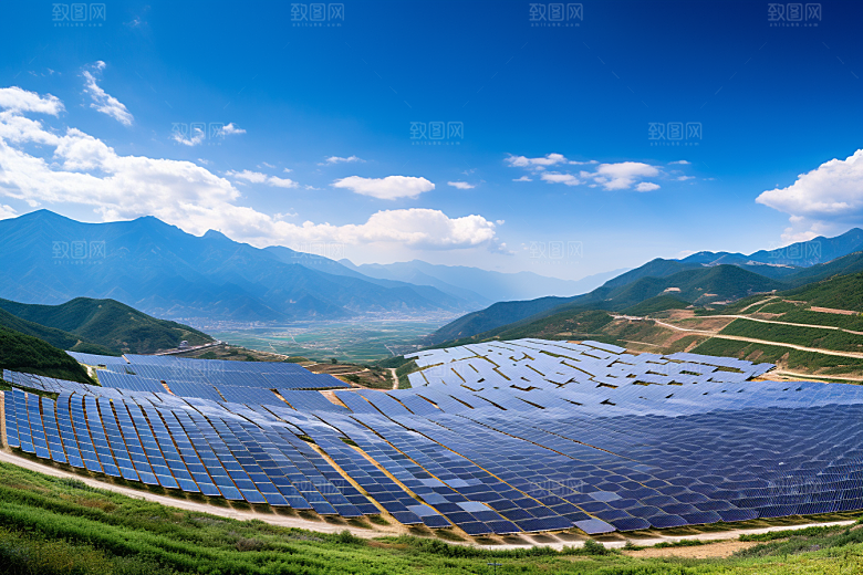 光伏太阳能板太阳能发电电能摄影图