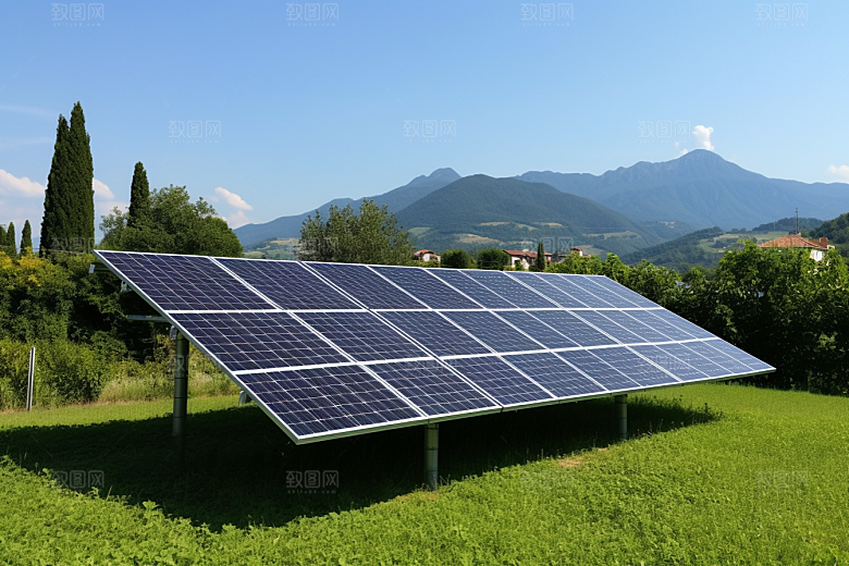 光伏太阳能板清洁能源太阳能发电摄影图