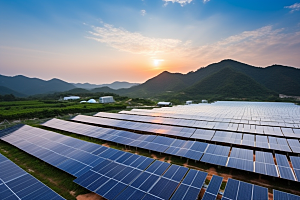 光伏太阳能板清洁能源太阳能发电摄影图