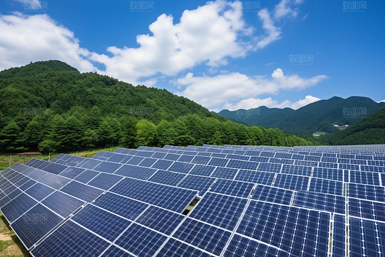 光伏太阳能板绿色太阳能发电摄影图