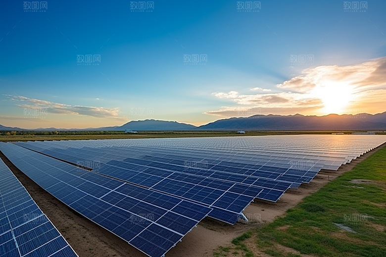 光伏太阳能板发电站太阳能发电摄影图