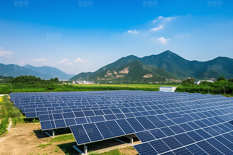 光伏太阳能板绿色发电站摄影图