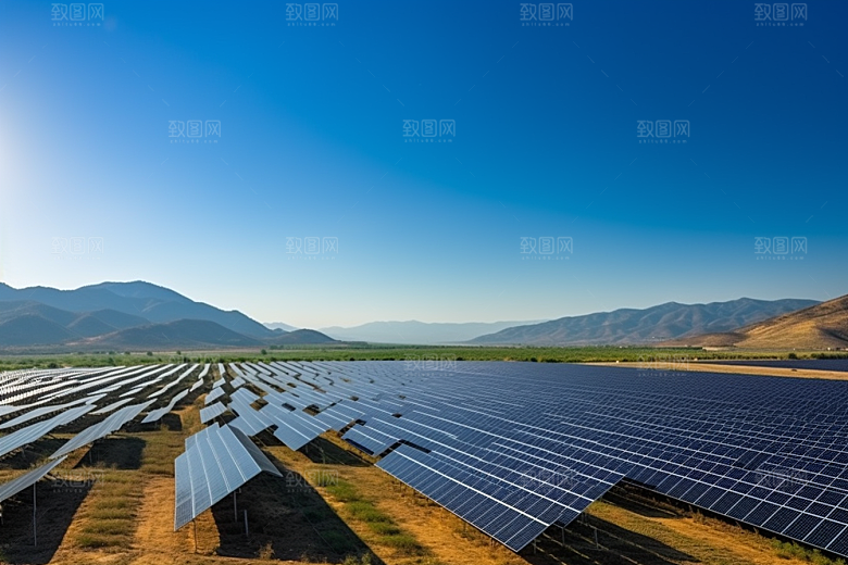 光伏太阳能板高清太阳能发电摄影图
