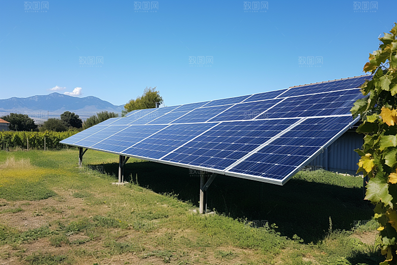 光伏太阳能板发电站太阳能发电摄影图
