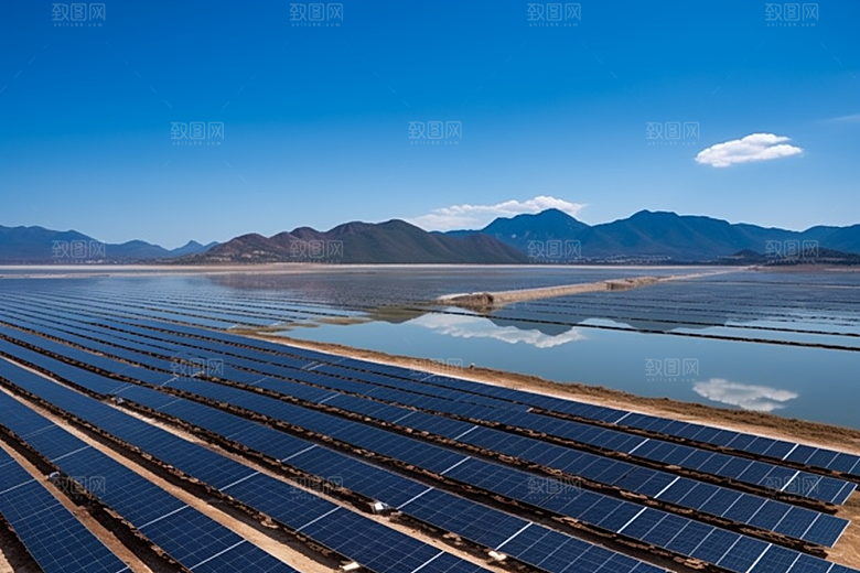 光伏太阳能板发电站绿色摄影图