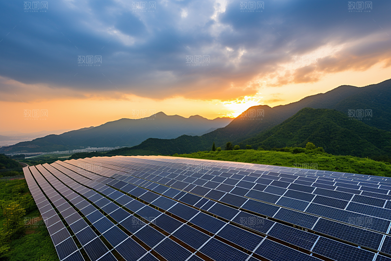 光伏太阳能板高清发电站摄影图