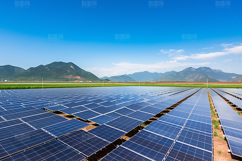 光伏太阳能板清洁能源电能摄影图