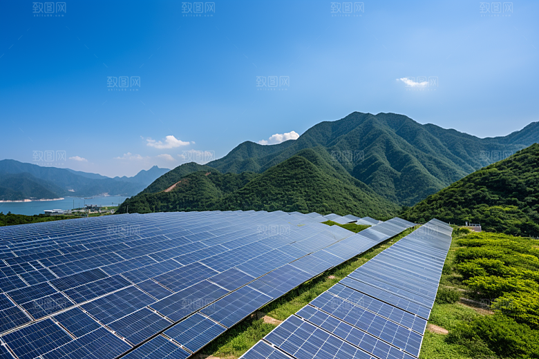 光伏太阳能板太阳能发电电能摄影图