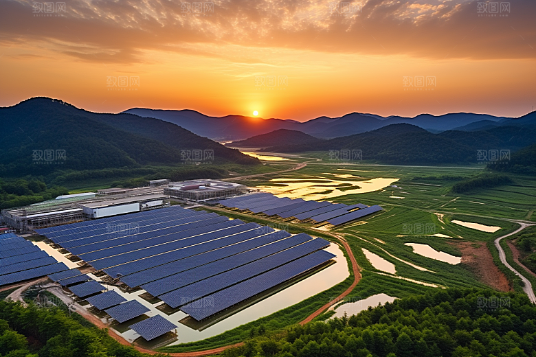 光伏太阳能板清洁能源高清摄影图