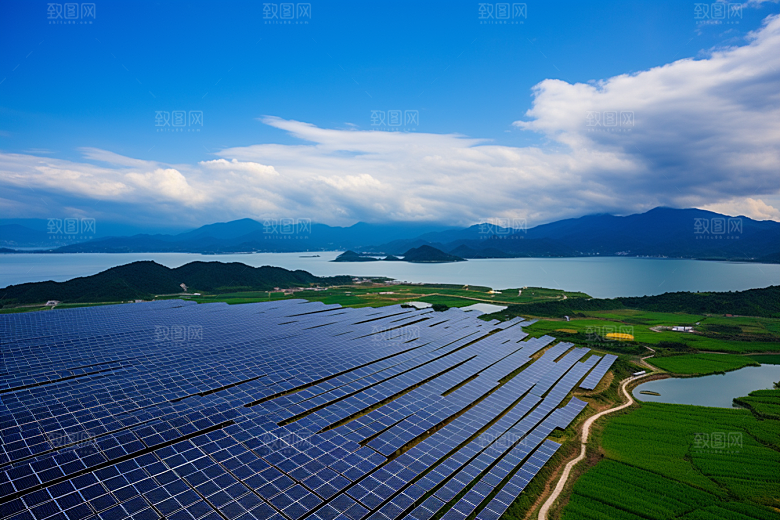 光伏太阳能板电能发电站摄影图