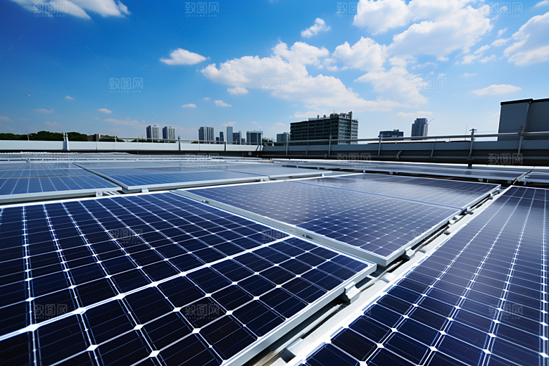 光伏太阳能板清洁能源太阳能发电摄影图