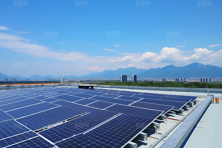 光伏太阳能板发电站太阳能发电摄影图