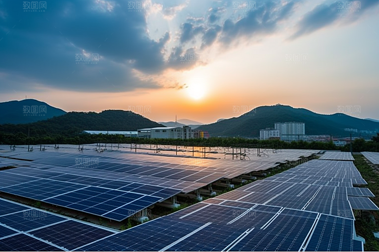 光伏太阳能板低碳太阳能发电摄影图