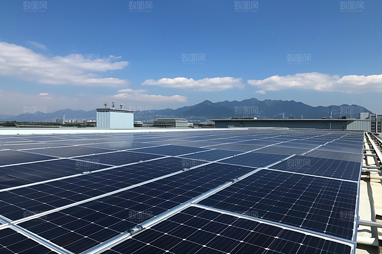 光伏太阳能板发电站电能摄影图