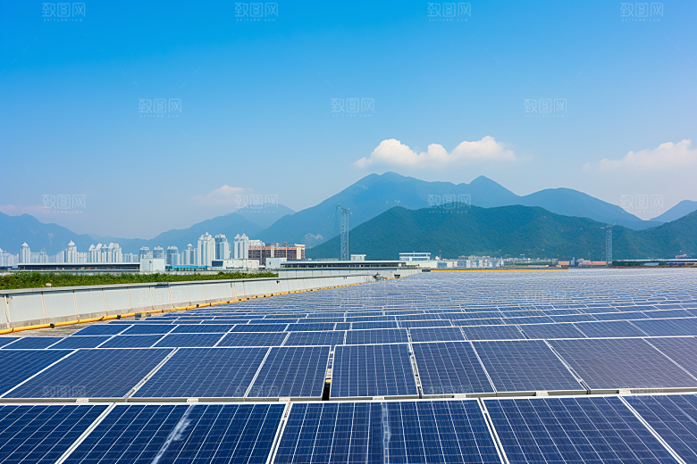 光伏太阳能板发电站清洁能源摄影图