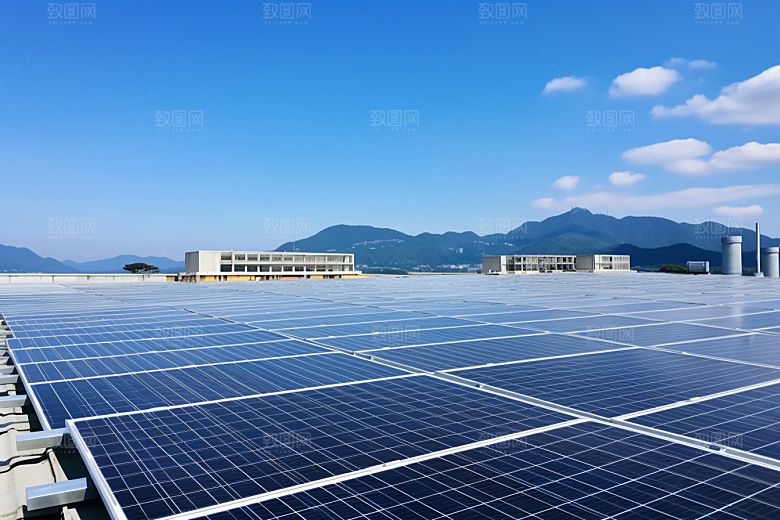 光伏太阳能板清洁能源太阳能发电摄影图