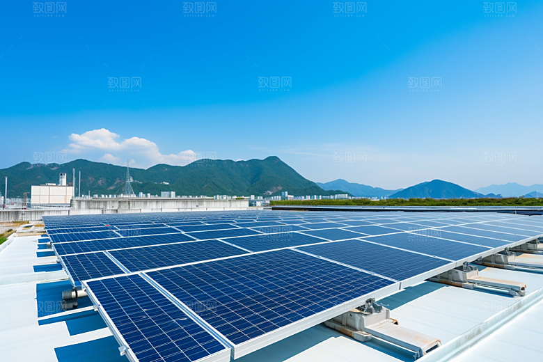 光伏太阳能板发电站太阳能发电摄影图