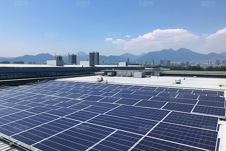 光伏太阳能板发电站高清摄影图