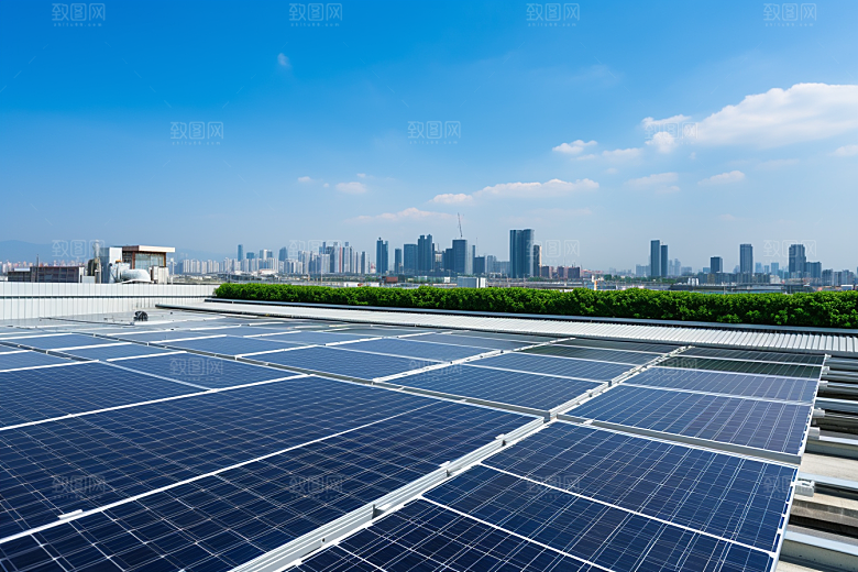 光伏太阳能板发电站太阳能发电摄影图