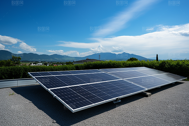 光伏太阳能板发电站绿色摄影图