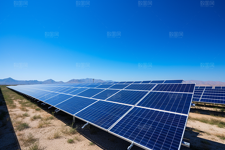 光伏太阳能板发电站绿色摄影图