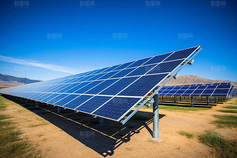 光伏太阳能板发电站绿色摄影图